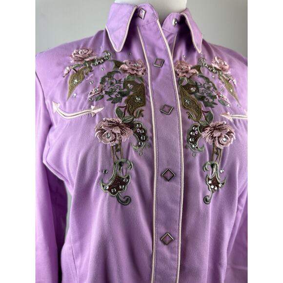 Scully Floral Embroidered Snap Front Cowgirl Shirt Western Top Women's Medium - Picture 4 of 16